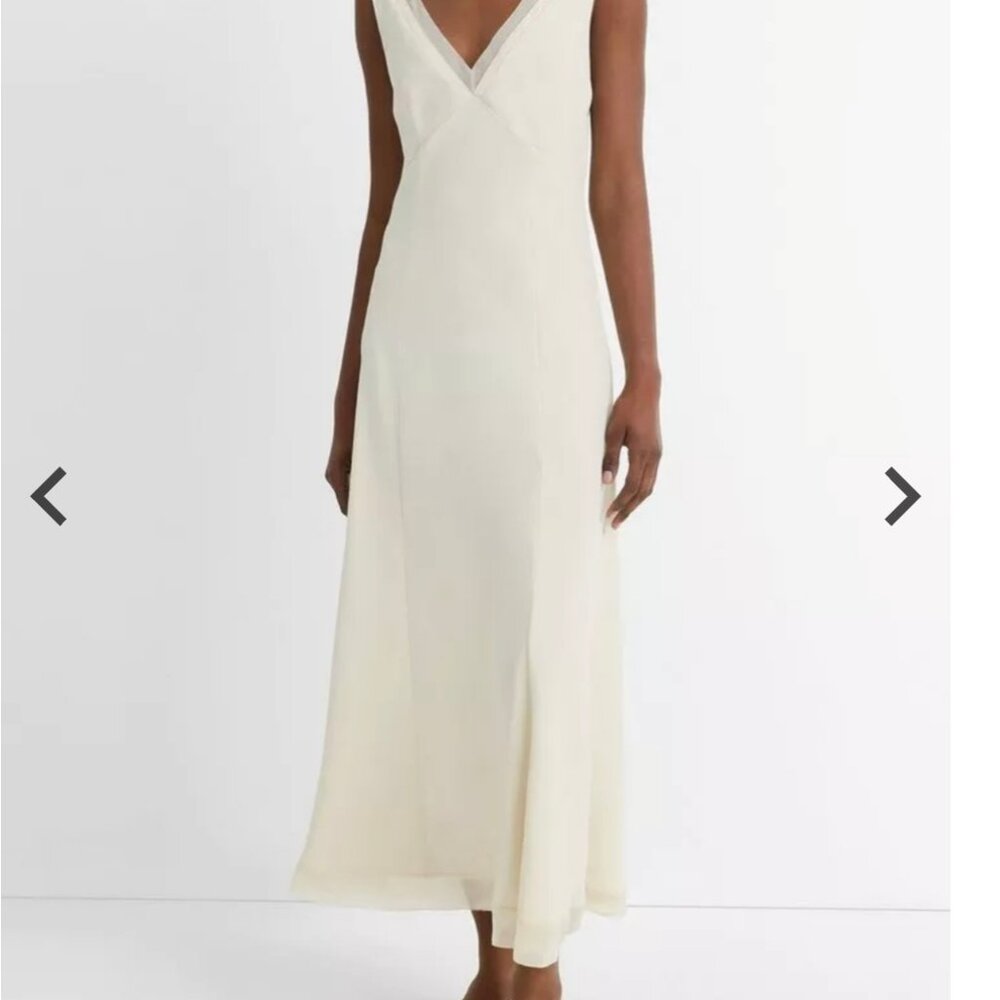 Vince Chiffon and Faux Leather Layered Midi Slip Dress